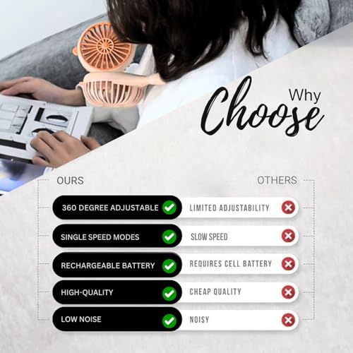 Image of One94Store Rechargeable Neck Fan (Pink) | 1200mAh Battery, USB Powered Hands-Free Hanging Fan | Single Speed Dual Fan | Portable Personal Cooling Fan for Travel, Office & Outdoor Use