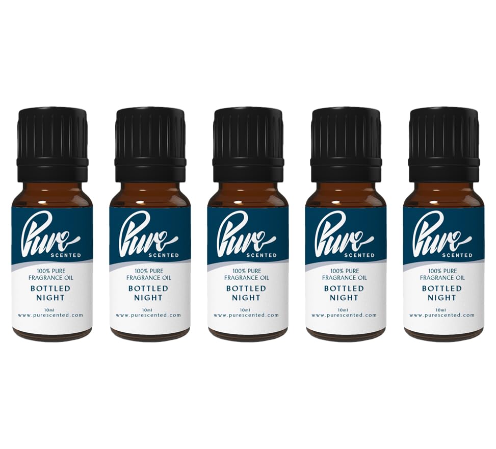 Pure Scented 50ml Fragrance Oils - 5 x 10ml Suitable for Candles, Soaps, Slime, Diffusers, Cosmetics, Wax Melts, Designer (5 x 10ml, Bottled Night)