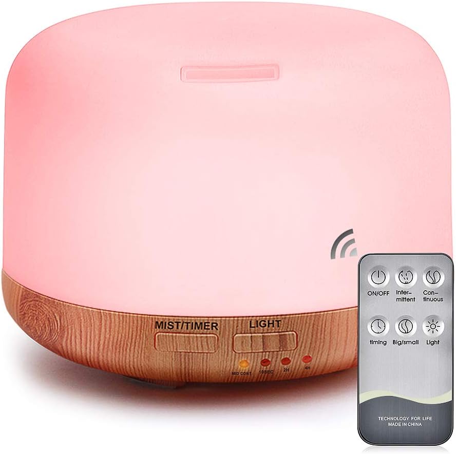 Essential Oil Air Mist Diffuser - Quiet Aroma Essential Oil Diffuser with Adjustable Cool Mist Humidifier Mode Waterless Auto-Off 7 Color LED Lights Changing for Office Home Bedroom Living Room