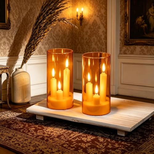Image of 2 Pack 3D Wick Flameless Taper Candles, Champagne Transparent Acrylic Cover, Remote Control Flickering LED Candles, Battery Operated Electric Candles for Wedding Party Christmas Home Table Decor.
