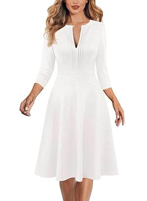 VFSHOW Womens Work Office Business Church Slim A-Line Dresses Front Zipper V Neck Elegant Cocktail Party Fit and