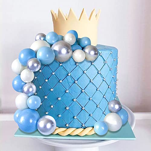 60 Pcs Blue Sliver Ball Cake Decoration Blue Sliver Ball Cake Topper Blue Sliver Ball Birthday Party Supplies Blue Sliver Ball Birthday Party Favors #TOP4