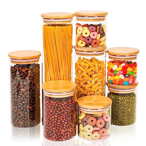 Lannvan Barattoli di Vetro con Coperchio - Set di 8 Contenitori da Cucina, Ermetico, per spaghetti, Farine