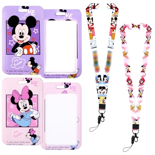 Porta Tarjetas Identificativas, 2 Piezas Funda Tarjeta Identificación Portatarjetas Colgante Card Holder Tarjetero Colgante Plastico Diseño de Dibujos Animados Adultos Niños
