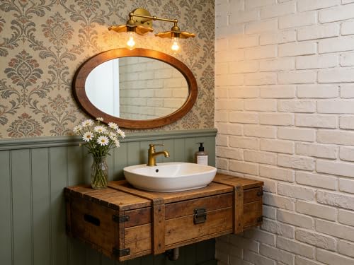 Image of Phansthy Hardwired Wall Lighting, Barn Wall Sconces Antique Brass Indoor Wall Lights with Hammered Metal Lotus Leaf Texture Shade, Vanity Wall Lamp for Bathroom Bedroom Kitchen (Two-Light 1 Pack)