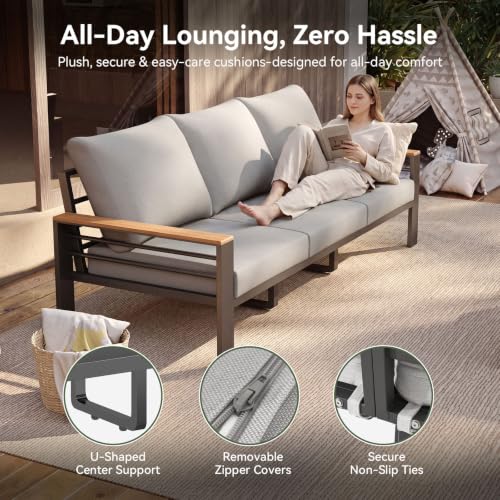 Image of Aoxun Patio Furniture Set, 7 Piece Aluminum Patio Sets With 5 inch Thicken & Washable Cushion, Waterproof Outdoor Furniture With Coffee Table, Outdoor Couch Sectional For Backyard, Porch And Garden (Grey)