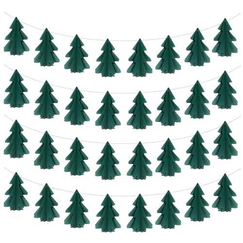 Chiisong 4 Pcs Dark Green Christmas Garland Decoration Paper 3D