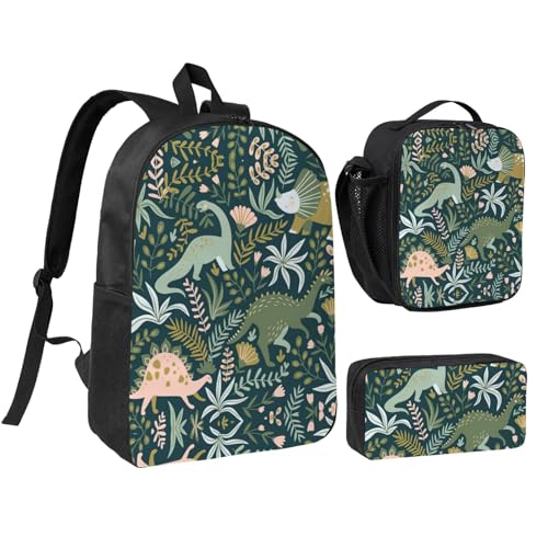 Sac à dos dinosaure 3 en 1 noir avec sac à livres et trousse