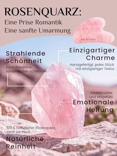 Rena Chris Rosenquarz Gua Sha Stein, Guasha Stein für eine definierte Kieferlinie, gegen Gesichtsschwellungen, Hautpflege-Geschenk – Rosa 3