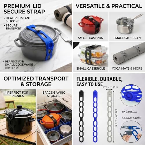 21.5in Reusable Silicone Latch Strap - Universal Slow Cooker Lid Holder & Strap for Transport, Heavy Duty Elastic Tie for Bento Box, Yoga Mat & Luggage, BPA-Free(Black-1PCS) — view 2