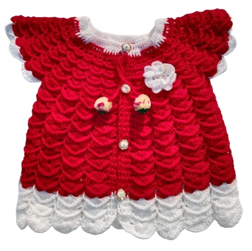 Image of NILU Craft Baby Girls Handmade Woollen Frock Cum Sweater (Red)