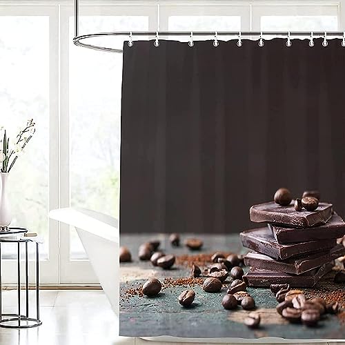 Latwerio 3D Duschvorhang 120x180 Schokolade Duschvorhänge Antischimmel Wasserdicht Badevorhang Schokolade Duschrollo für Badewanne Dusche Shower Curtains, 8 Duschvorhang Ringe