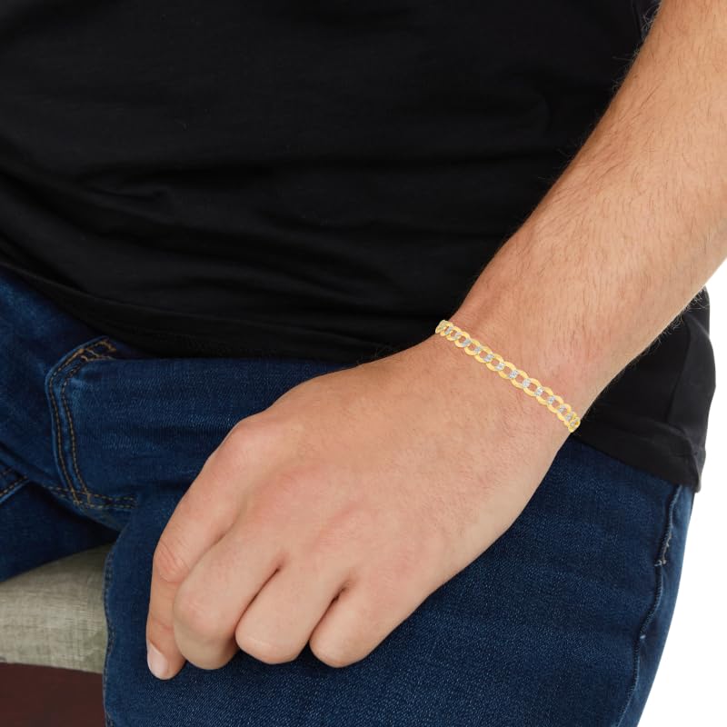 Floreo 10k Yellow Gold and White Gold 6mm Solid Two-Tone Curb Cuban Chain Bracelet and Anklet3