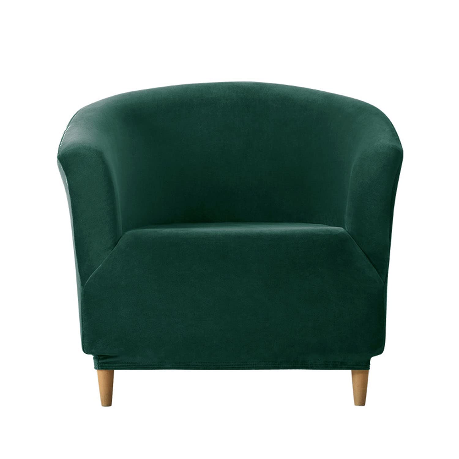 Housse de chaise ronde extensible en velours pelucheux vert foncé pour salon