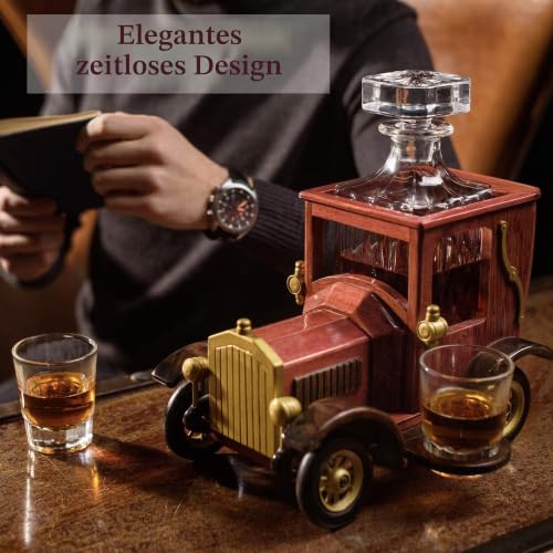 Kemstood Whiskey Karaffe (945 ml) - Decanter Set mit Kristallgläsern und altmodischem Oldtimer-Ständer von Kemstood - Personalisiertes Set… – Ansicht 2