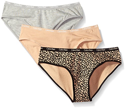 Calvin Klein Big Girls 3 Pack Assorted Bikinis, Cheetah Neutrals, Large/12/14