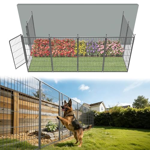Image of FXW Garden Fence Outdoor for the Yard - 45in(H) x 18.2ft(L) Heavy Duty Metal Animal Barrier for Dog, No Dig Decorative Dog Fence, 8 Panels, Silver