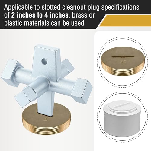 Image of Feekoon 6 Sided Cleanout Plug Wrench, Plumbing Tools and Plumbing Wrench, Threaded Drum Trap Tools for Both Slotted or Square Countersunk Cleanout Plugs Drum Traps Heavy Duty Iron(Blue Zinc Plating)