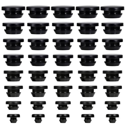 Lot de 40 bouchons de carrosserie en silicone et caoutchouc étanches - Pour trous de perçage - Noir - Ronds - Pour 4/5,5/7,5/8/8,5/9/9,5/10 mm