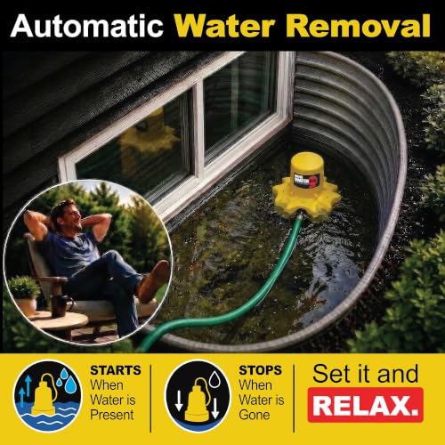 Image of WAYNE - WaterBUG AUTO 1 /4 HP 1900 GPH Auto On /Off Submersible Pump with Multi-Flo Technology - Water Removal and Transfer Pump, Yellow | Auto On /Off Switch, Drains to 1 /2 inch Surface, 23 ft. Max Head, Debris-Filtering Strainer, Fits Standard Garden Hose