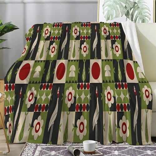 PNHCL Manta polar impresa sobre el tema de las flores, franela manta polar 140 x 200 como manta de sofá o manta de cama, manta cálida otoño suave con diseño de pájaro hojas A360