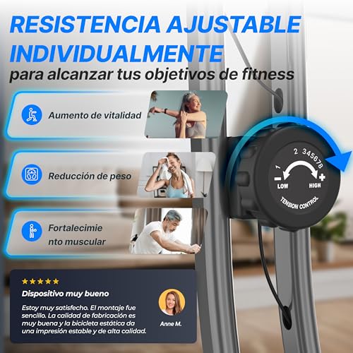 Miniatura 5 de Ultrasport F-Bike 150, Bicicleta Fitness, Ordenador Entrenamiento Lcd, Bicicleta Estática Plegable, Peso Máximo Usuario 110 Kg, Monitor Frecuenci Cardíaca, 8 Nivele Resistencia, Plata Negro