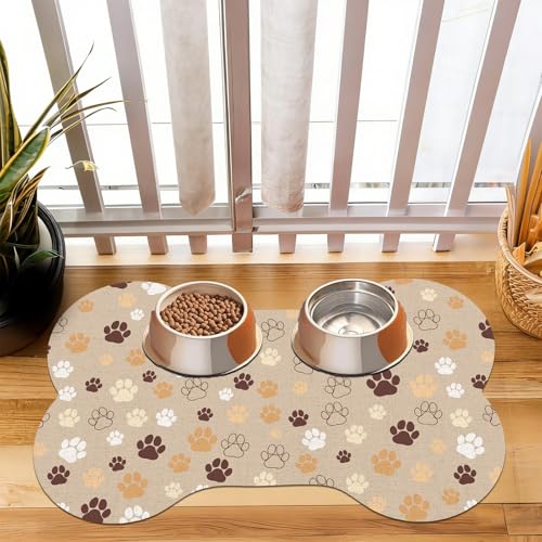 Pet-Dog-Cat-Food-Mat-Absorbent-Bone-Shaped-Dog-Bowl-Mats-for-Food-and-Water-Non-Slip-Cute-Dogs-Cat-Placemats-Feeding-Mat-with-Rubber-for-Floors-Indoor-Puppy-Pet-Accessories-Supplies-12x20-Khaki Pet Dog Cat Food Mat, Absorbent Bone Shaped Dog Bowl Mats for Food and Water, Non Slip Cute Dogs Cat Placemats Feeding Mat with Rubber for Floors Indoor Puppy Pet Accessories Supplies 12"x20" Khaki - Image 1