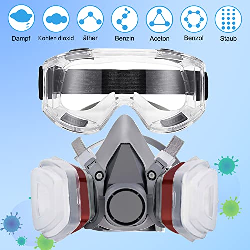 Prassia Atemschutzmaske, Gasmaske mit Filter Staubmasken Atemschutz Feinstaub Atemschutzmaske Lackierer 12 Filtrierbare Wattepads,Wiederverwendbare Vollmaske für Farbspritz,Graffiti,Lackier - Image 5