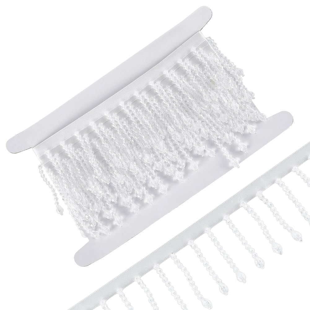 HOBBIESAY 2.5 Yards Rhinestone Tassel Ribbon 2.36 Inch(60mm) White Rhinestone Fringe Trim Crystal Fringe Belt for Sewing Craft Home Decoration