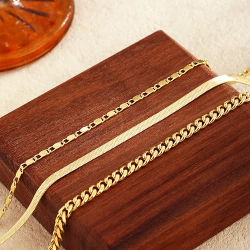 Image of 2 /3 PCS Gold Anklets for Women Waterproof Cuban Link Anklet Beaded Bracelets Stackable Bracelets 14K Gold Plated Custom Jewelry Gifts Non Tarnish Lightweight