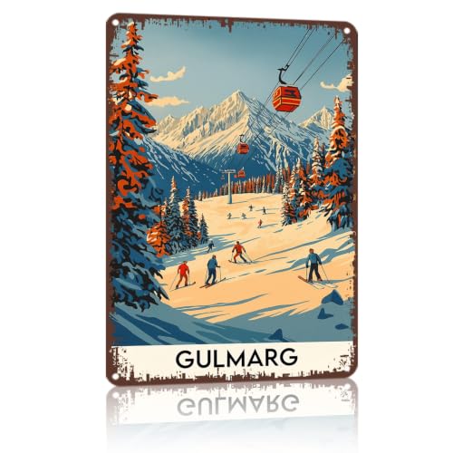 Vintage Gulmarg Ski Resort Aluminum Sign 8x12 Wall Art
