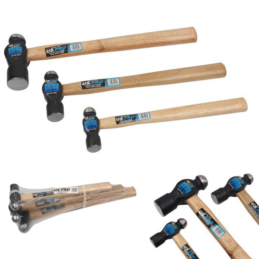 US PRO Tools Set of 3 Ball Pein Hammers - Beech Wood Handle 4533