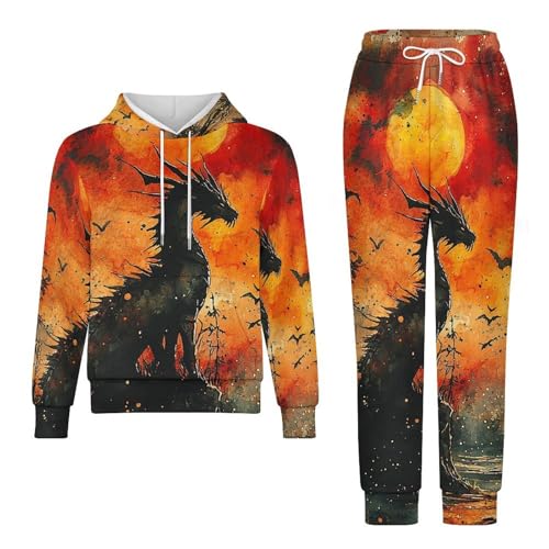 Boy's Girl's Hooded Tracksuit Pullover Sweatshirt Jogging Pants Sweatsuit, Dragon Watercolor Silhouette4