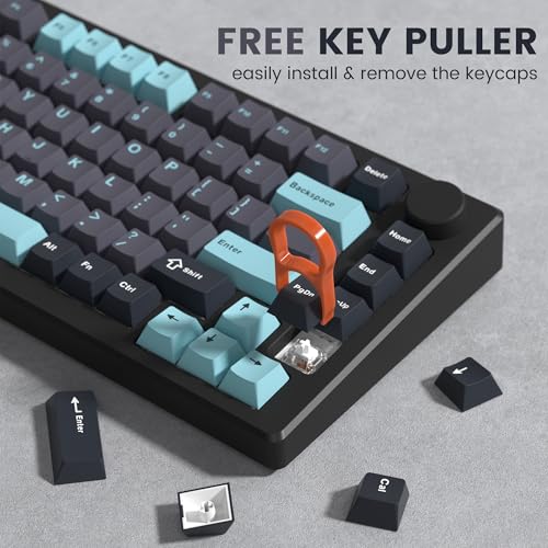 Image of dagaladoo Double Shot PBT keycaps Set, Cherry Profile Keyboard Keycaps | Retro key caps full size,Custom keycaps for 60% 65% 75% 100% Cherry-MX switch Mechanical Keyboard(Grey /Blue)