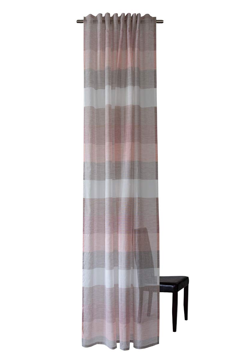 Tischläufer rosé 40x135cm halbtransparenter Voile quergestreift mit edlem Effektstreifen