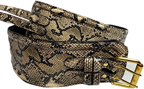 lishow fashion Woman's Snake Printed Genuine Leather Obi Sash Wrap Tie Plus Size Corset Waist Cincher Wide biker Buckle Belt (Cream Snake printed, M(29''-30''Waist))