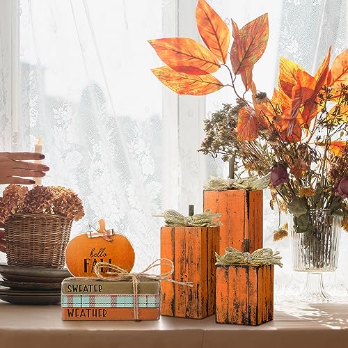 Bencailor-7-Pcs-Fall-Decorations-for-Home-Farmhouse-Pumpkin-Table-Block-Decoration-Retro-Autumn-Wooden-Stacked-Books-Bundle-for-Fall-Thanksgiving-Home-Table-Centerpieces-Tiered-Tray-Decor Bencailor 7 Pcs Fall Decorations for Home Farmhouse Pumpkin Table Block Decoration Retro Autumn Wooden Stacked Books Bundle for Fall Thanksgiving Home Table Centerpieces Tiered Tray Decor