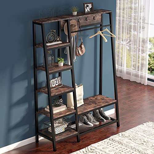 Tribesigns Industrial Entryway Hall Trees With Hooks, Storage Shelves And Shoes Bench, Freestanding Closet Organizer Clothes Rack With Coat Rack, Closet Garments Shelf For Hallway, Bedroom #TOP2