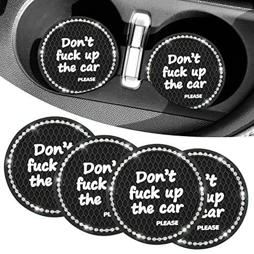 Fogfar Pack-4 Bling Car Non-Slip Cup Holder, 2.75In Crystal Rhinestone Honeycomb Texture Tea Coaster, Silicone Anti Slip Cup Holder, Applicable for Most Vehicle Bling Decoration (White