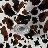 Peel and Stick Wallpaper Cow skin seamless pattern Print animal hide brown spots white Mammals Self Adhesive Wall Mural Contact Paper Renter Friendly Wall Paper for Kitchen Bedroom 17.7'x118'
