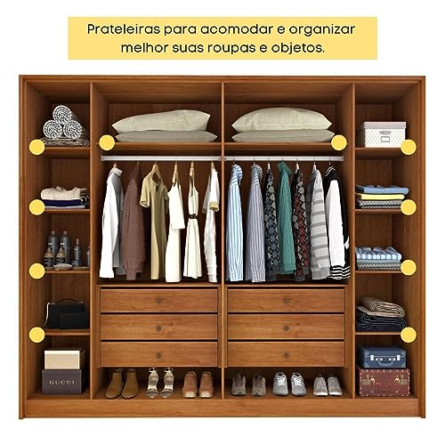 Guarda Roupa Casal Ripado 6 Portas 6 Gavetas Cinamomo