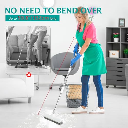 Image of Floor Brush, 2-in-1 Scraping Brush,with 59.8 inch Long-Handled Adjustable Floor Brush, Suitable for Cleaning Kitchen, Bedroom, Shower Room, Floor, Tile Patios, Outdoor Patio, Terrace (White)