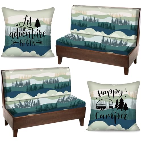 HunnmingRe 6 Pcs Rv Dinette Cushion Covers Stretch Washable Rv Dinette Cushion Covers Camper Accessories for Camper Car Bench 2 Pillowcase 2 Backrest and 2 Bench Replacement(Mountain Landscape)