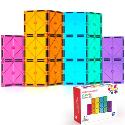 NEOFORMERS 16PCS Square Magnetic Tiles Magnet Expansion Set Construction Building Blocks Starter Set for Kids Ages 3+