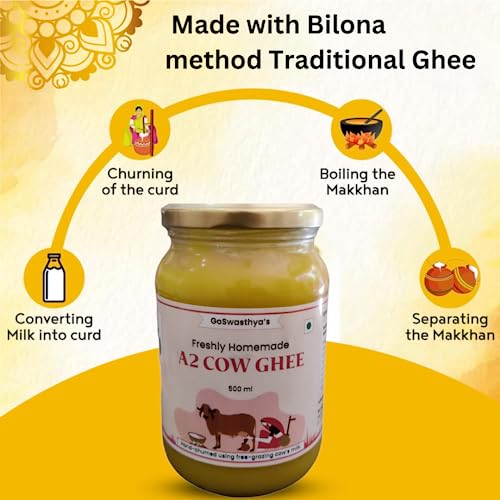 Image of GOSWASTHYA A2 Cow Desi Ghee|Curd-Churned| 100% Natural Ghee | Made with Bilona method |Traditional Ghee | Glass Jar