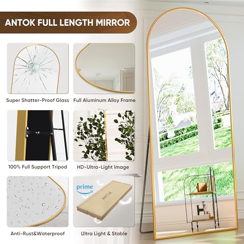 Image of Antok 71 inch x28 inch Arched Full Length Mirror with Stand, Floor Mirror, Gold