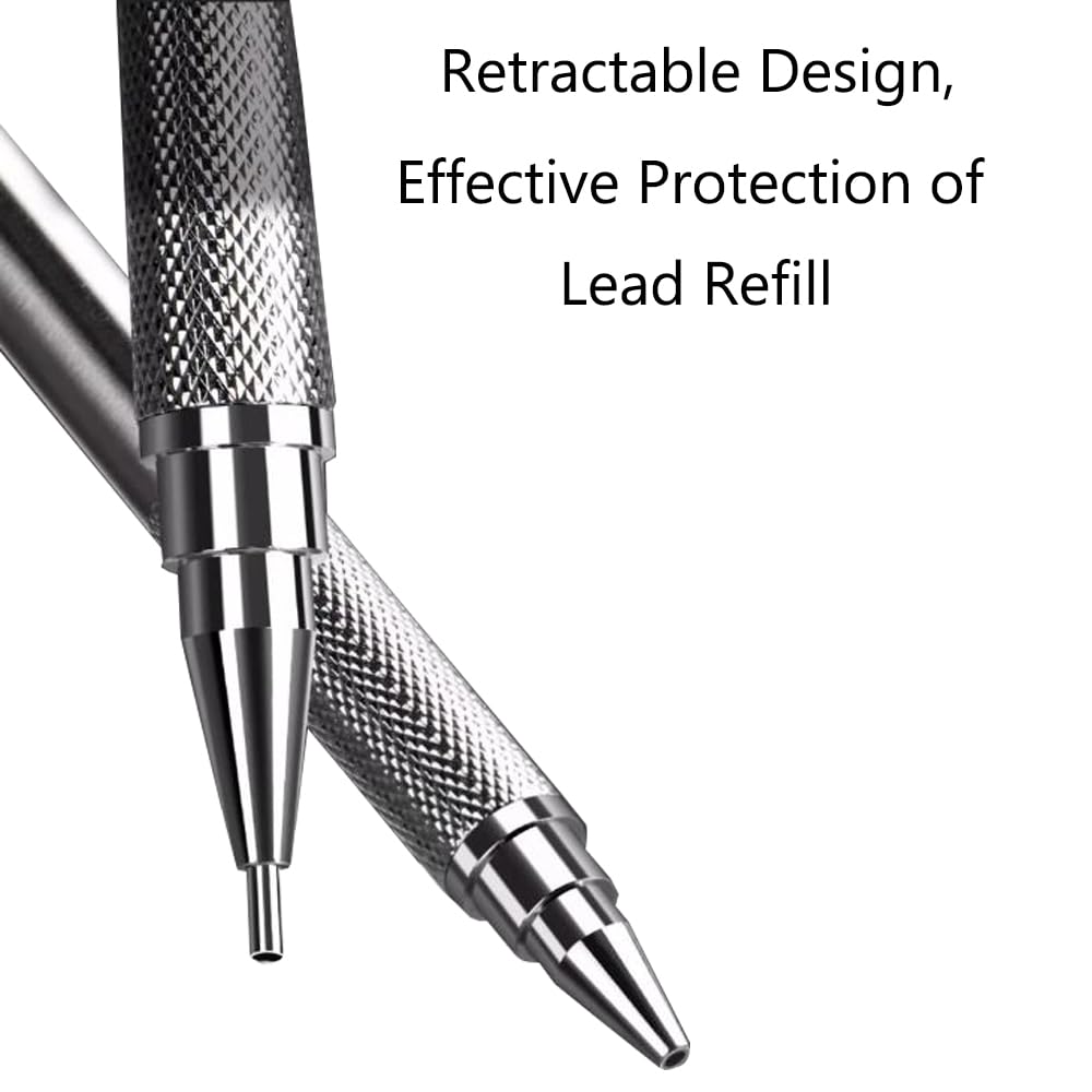 Mechanical Pencil 0.5mm 2B Metal Propelling Pencil with 8 Case Lead Refills & 4 Erasers for Writing Drafting Sketching - Image 4