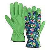 OLSON DEEPAK Womens goatskin Leather Gardening Gloves with Floral Printed,Perfect for women for Weed
