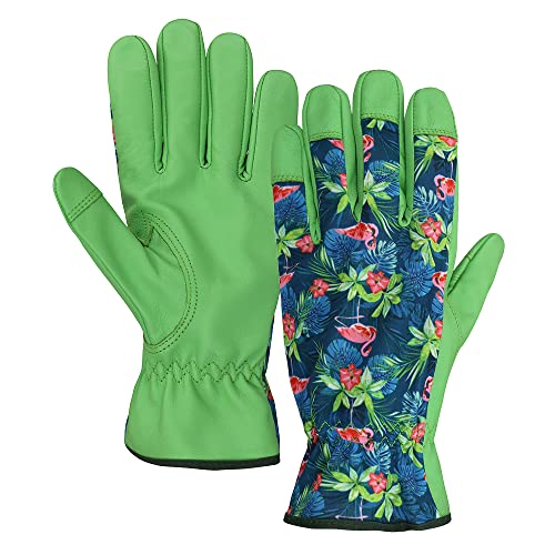 Olson Deepak Womens Goatskin Leather Gardening Gloves With Floral Printed,Perfect For Women For Weeding, Digging, Planting, Raking And Pruning (Green) #TOP10