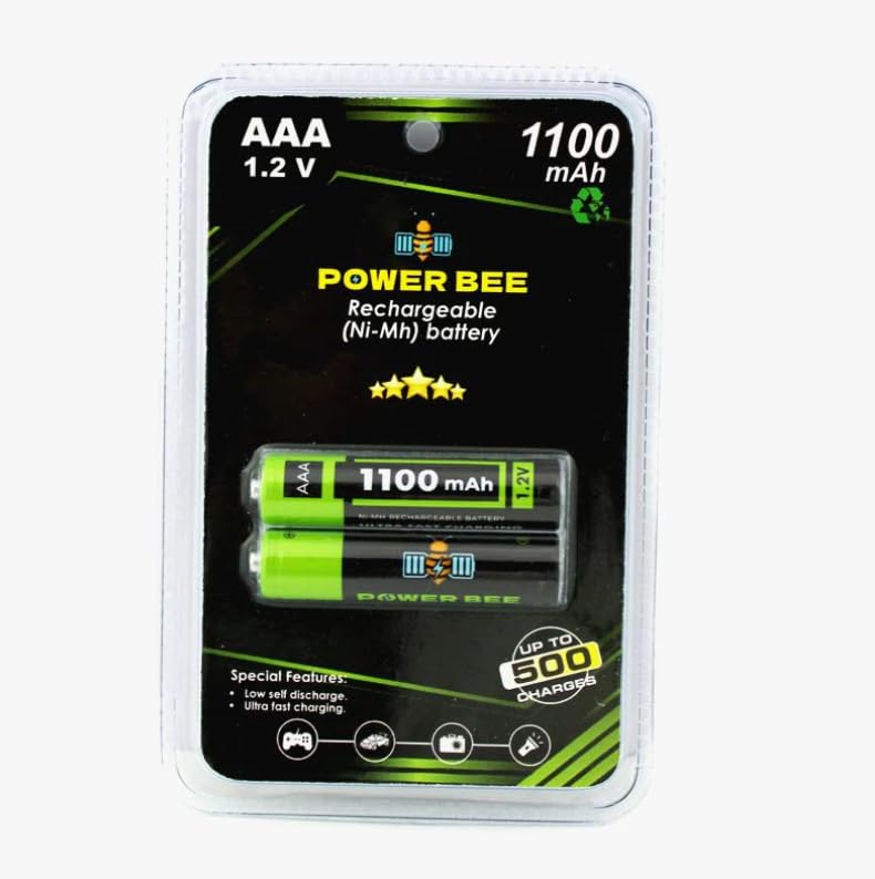 Image of TUBER 2PCS 1.2V AA 2500mAh & AAA 1100mAh Rechargeable Power Bee Lithium Ni-Mh Battery Cell use for Cordless Phone,LED Light,Bluetooth Speaker Clock,Camara,Laptop,Torch,Remote etc (AAA 1100mAh, Green)